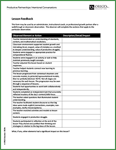 math teacher training - lesson feedback worksheet printable
