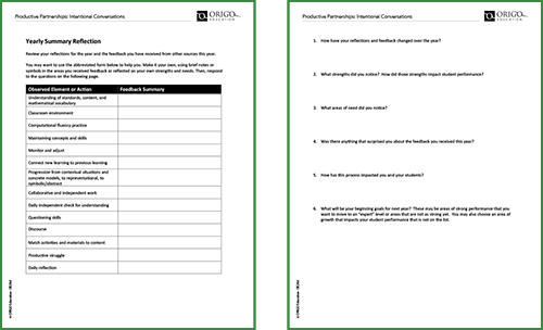 instructional training for math teachers - yearly reflection worksheet